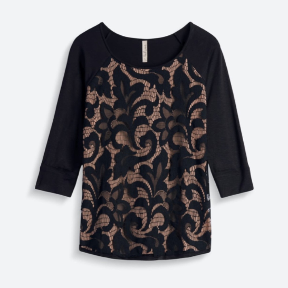 Stitch Fix SWEET GREY Carlisle Mixed Material Top M | Black